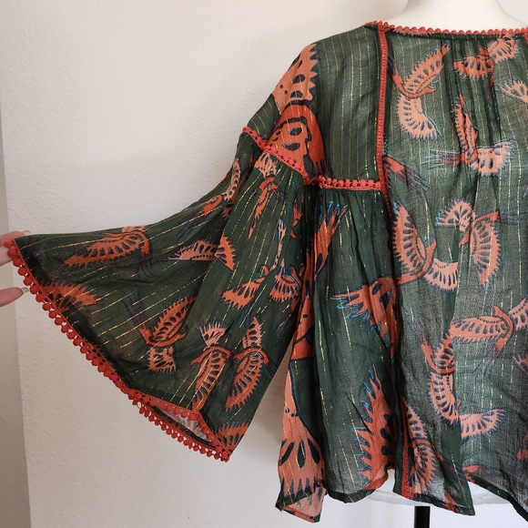 SOLD Rachel Zoe Boho Bird Blouse - M - Picture 2 of 10
